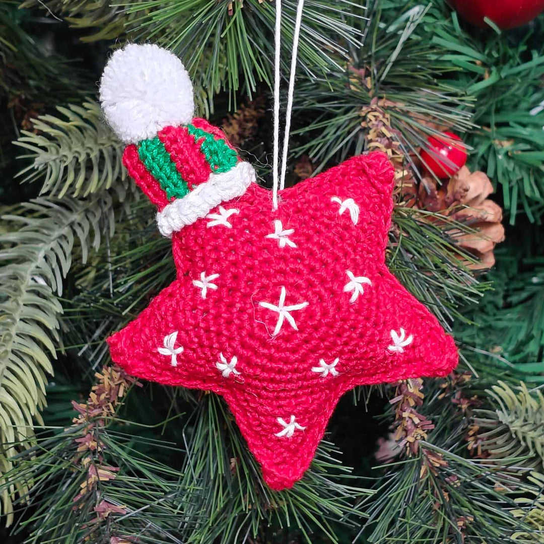 Handmade Jolly Knit Star Plush Ornament