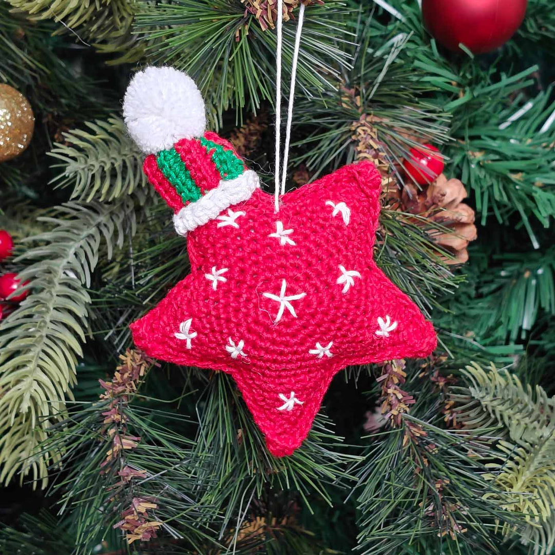 Handmade Jolly Knit Star Plush Ornament