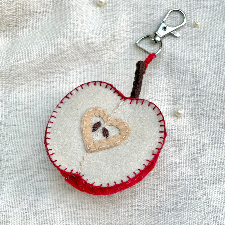 Juicy Sliced Apple Hand-Embroidered Keychain/Bag Charm