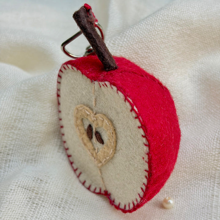Juicy Sliced Apple Hand-Embroidered Keychain/Bag Charm