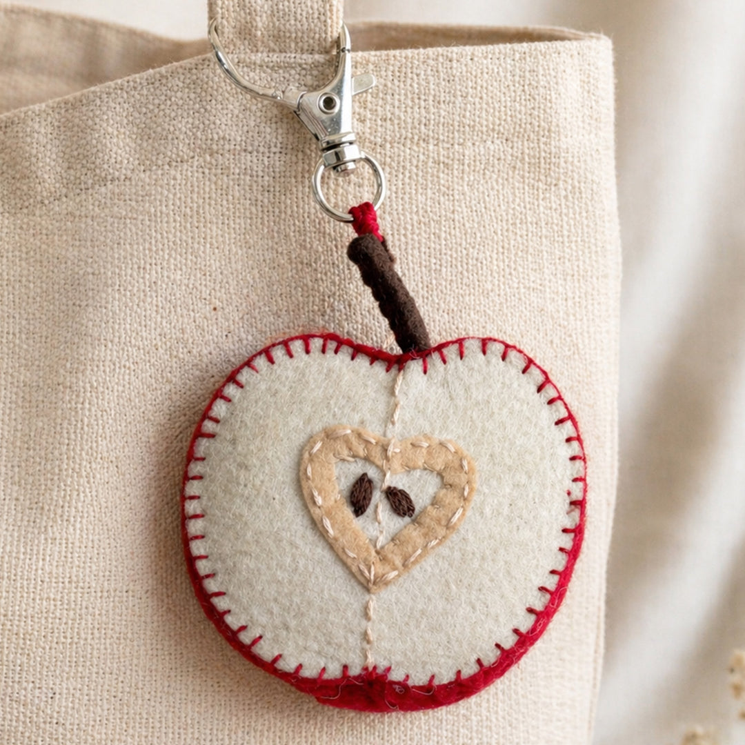 Juicy Sliced Apple Hand-Embroidered Keychain/Bag Charm