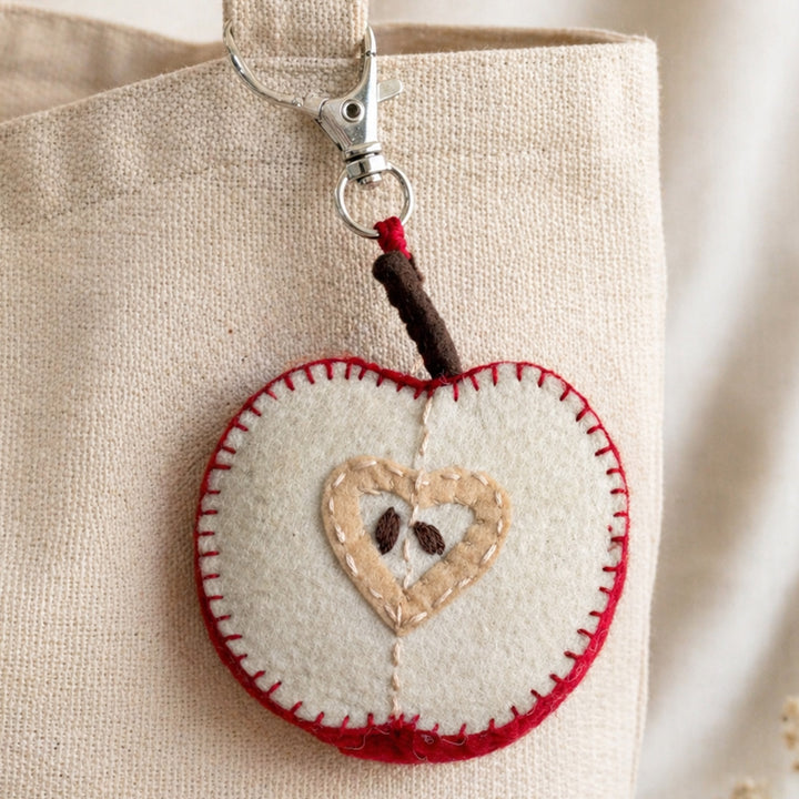 Juicy Sliced Apple Hand-Embroidered Keychain/Bag Charm
