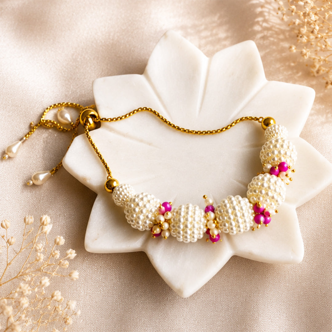 Hand-Knotted Pearl Beaded Lumba With Roli Chawal For Bhabhi