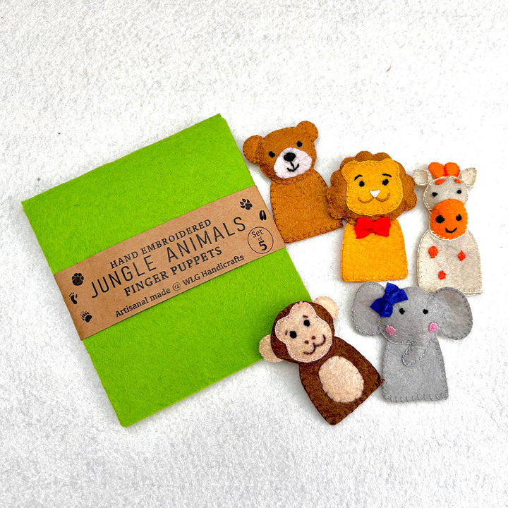 Handmade Jungle Animals Finger Puppets | Set of 5