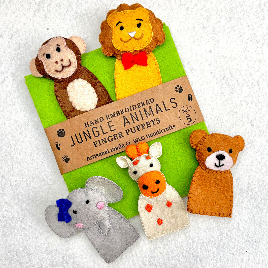 Handmade Jungle Animals Finger Puppets | Set of 5
