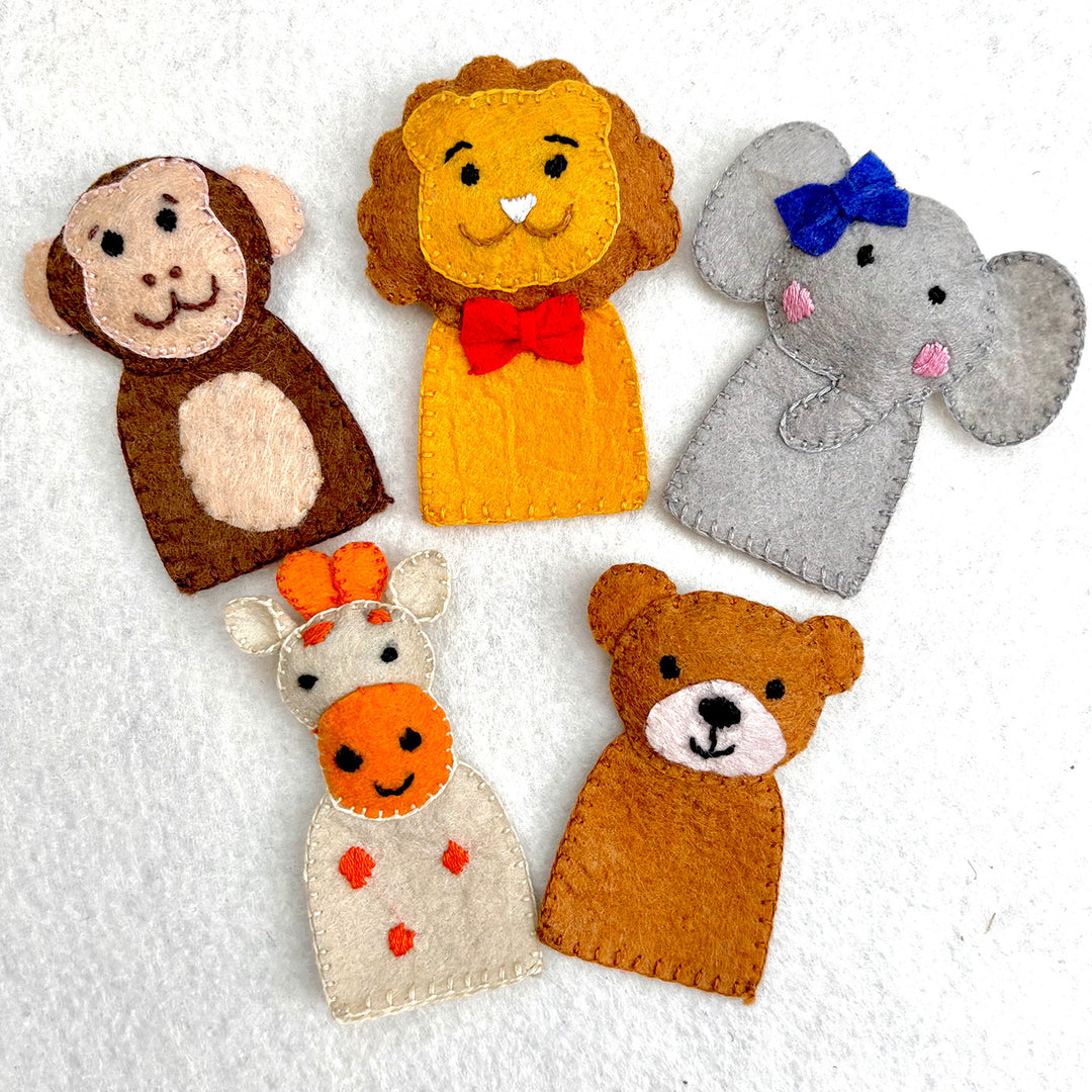 Handmade Jungle Animals Finger Puppets | Set of 5