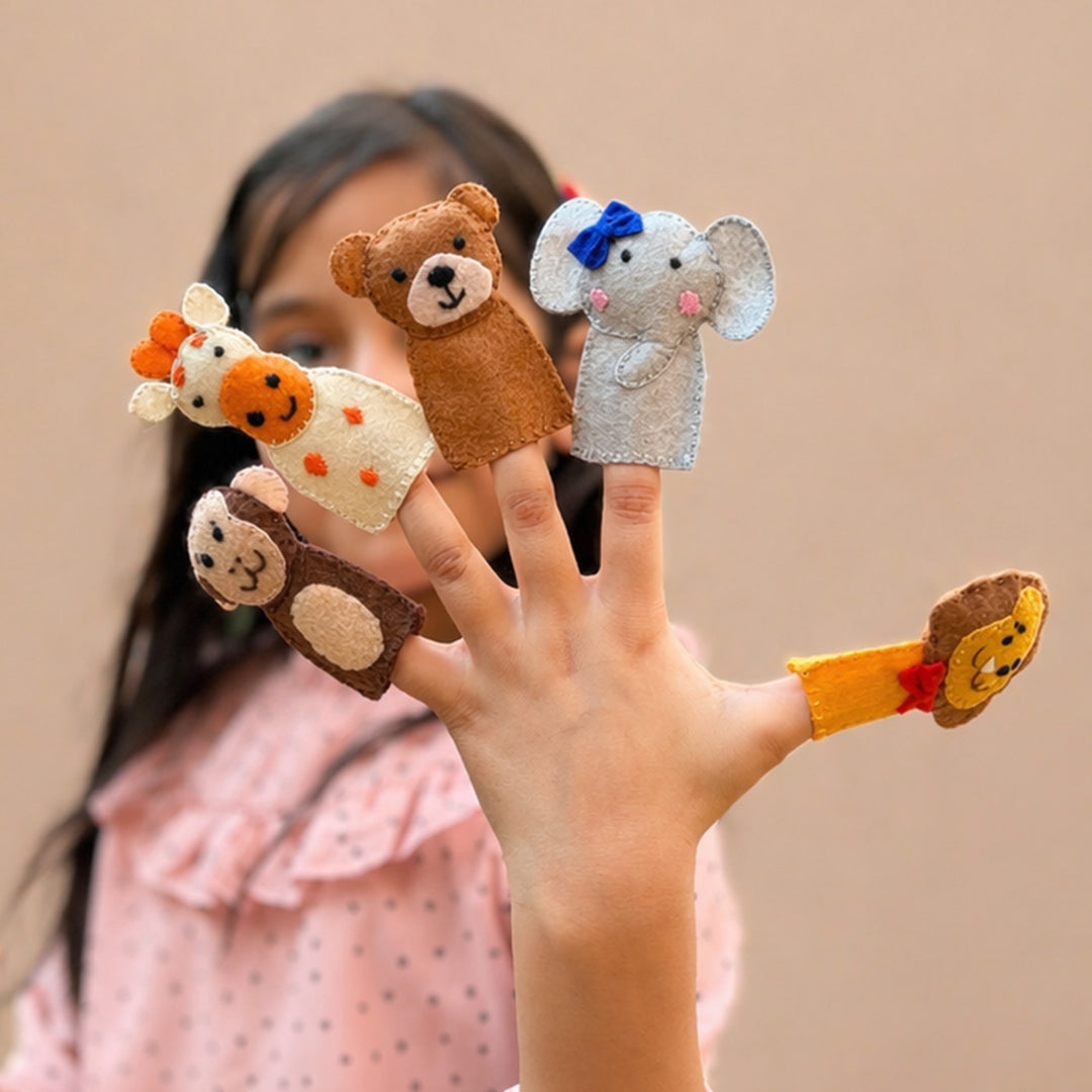 Handmade Jungle Animals Finger Puppets | Set of 5