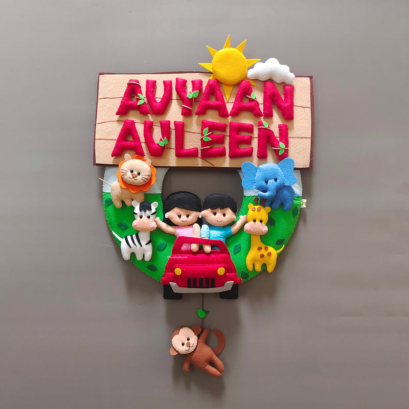 Hand-stitched Jungle Themed Felt Kids Nameplate