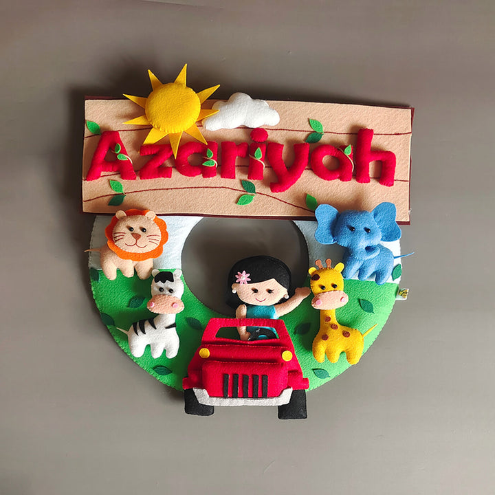 Hand-stitched Jungle Themed Felt Kids Nameplate