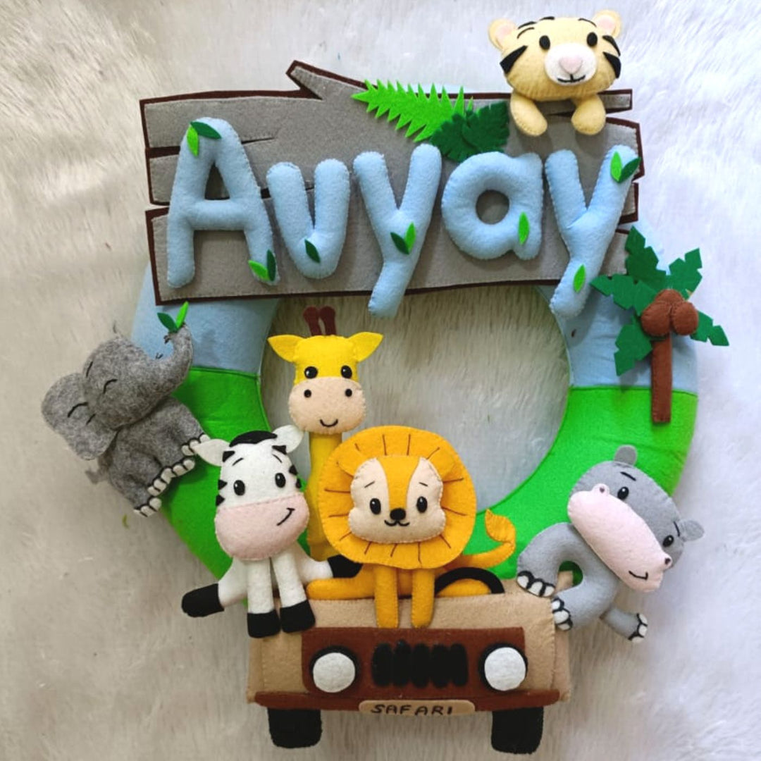 Personalized Jungle Safari Themed Round Felt Kid's Nameplate