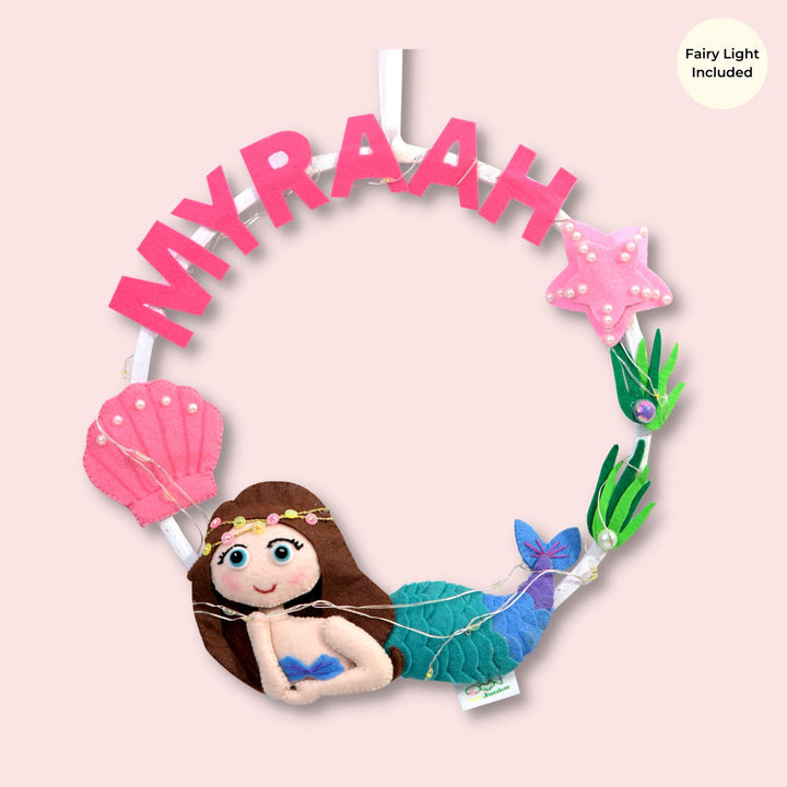 Personalized Mermaid Theme Fairy Lights Kid's Felt Hoop Nameplate