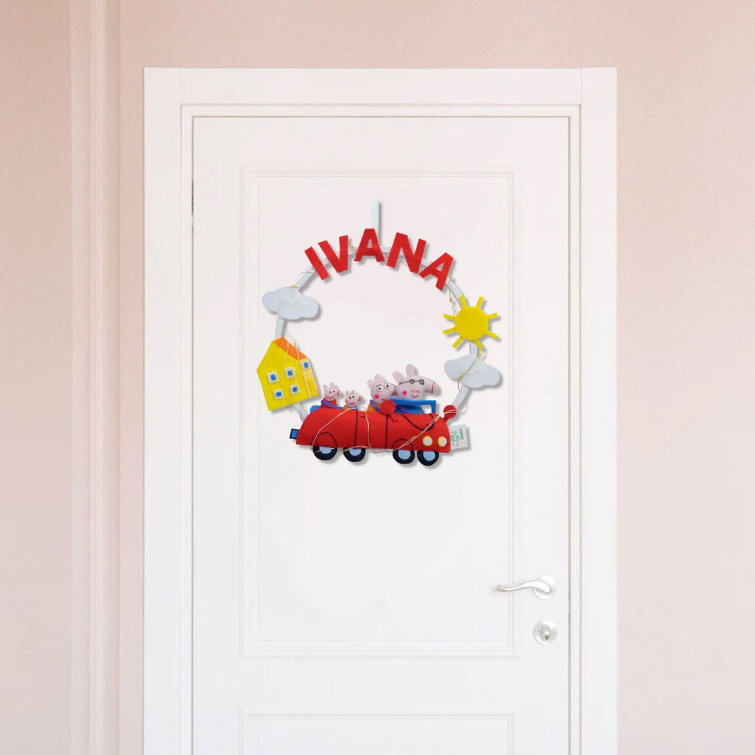 Personalized Peppa Pig Theme Fairy Lights Kid's Felt Hoop Nameplate