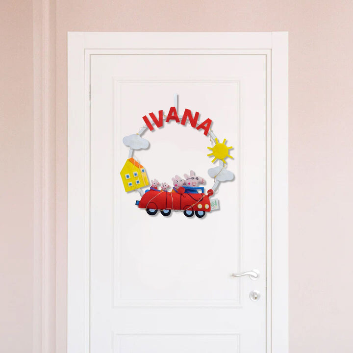 Personalized Peppa Pig Theme Fairy Lights Kid's Felt Hoop Nameplate