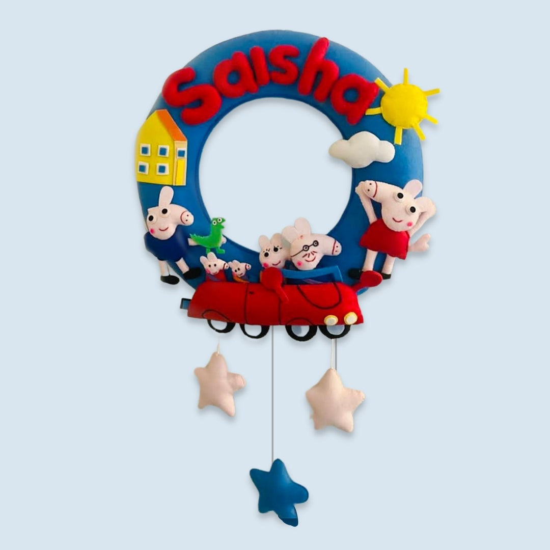 Personalized Peppa Pig Themed Round Felt Kid's Nameplate