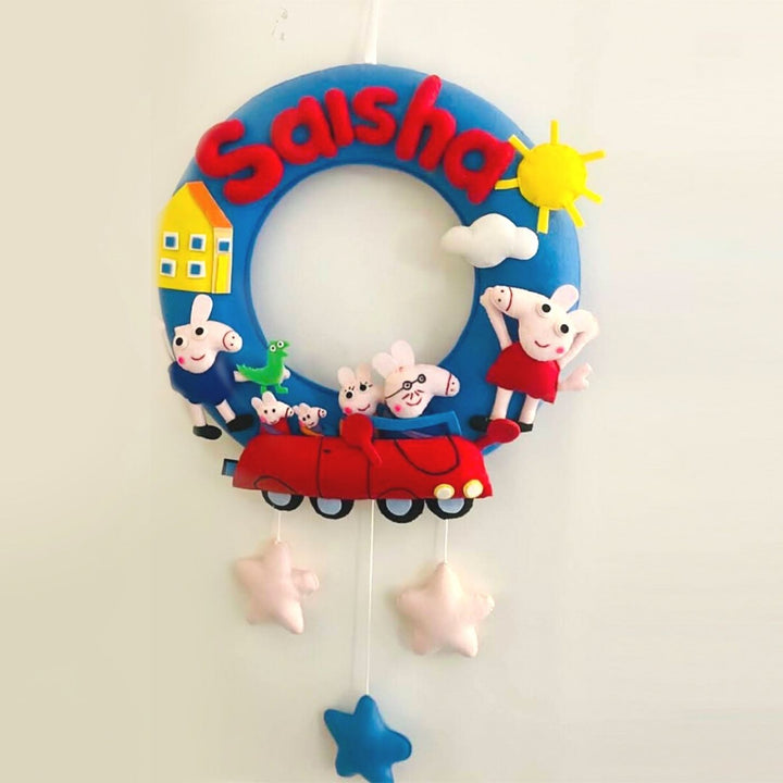 Personalized Peppa Pig Themed Round Felt Kid's Nameplate