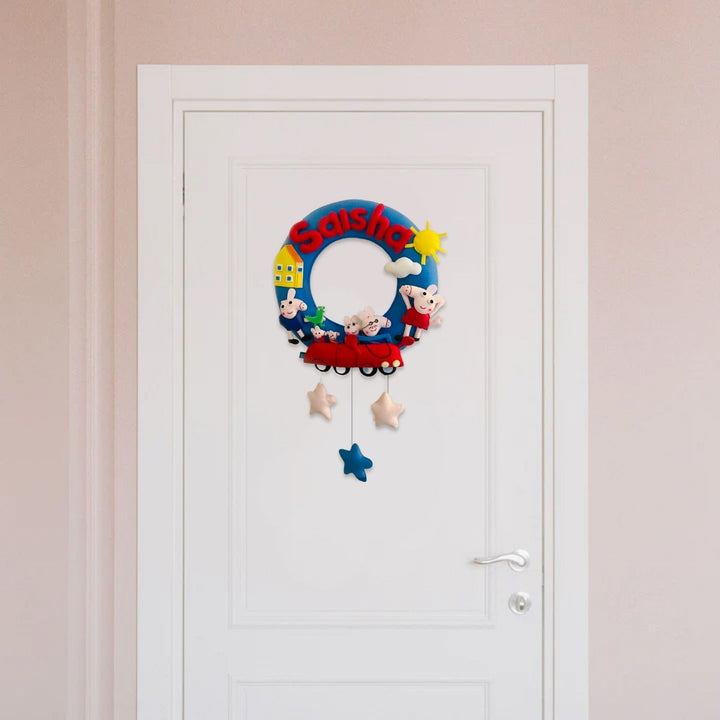 Personalized Peppa Pig Themed Round Felt Kid's Nameplate