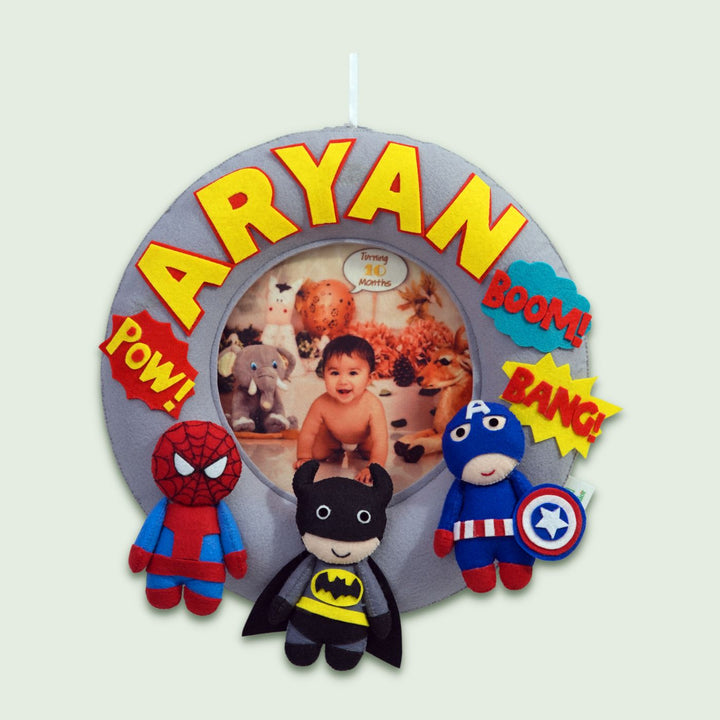 Photo Personalized Kid's Superhero Theme Felt Nameplate