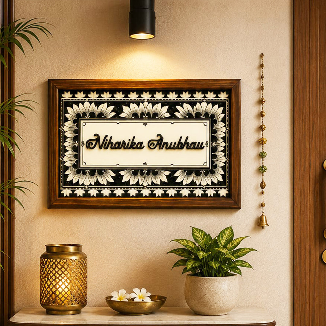 Personalized Kalamkari Printed Wooden & Acrylic Name Plate with 3D Letters