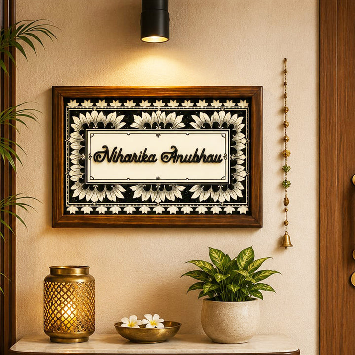 Personalized Kalamkari Printed Wooden & Acrylic Name Plate with 3D Letters