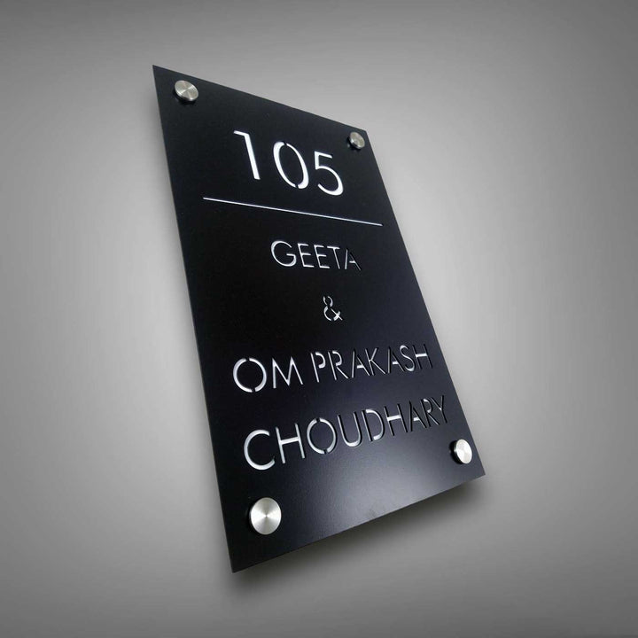 Personalized Sleek Black Acrylic Vertical Name Plate