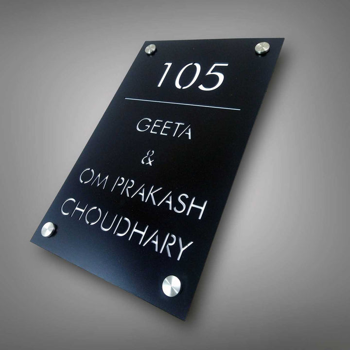 Personalized Sleek Black Acrylic Vertical Name Plate