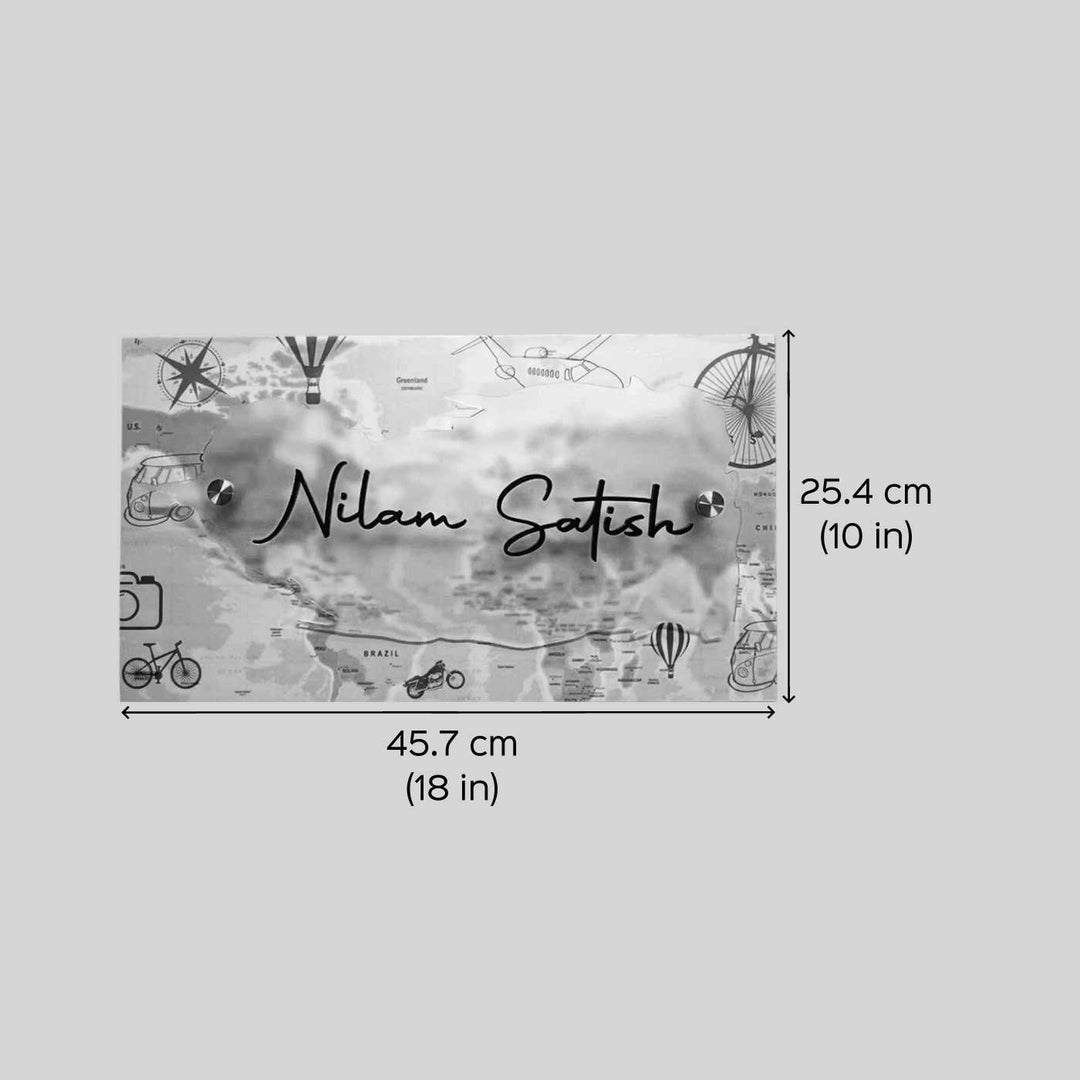 Personalized World Map Theme Acrylic Name Plate With 3D Letters