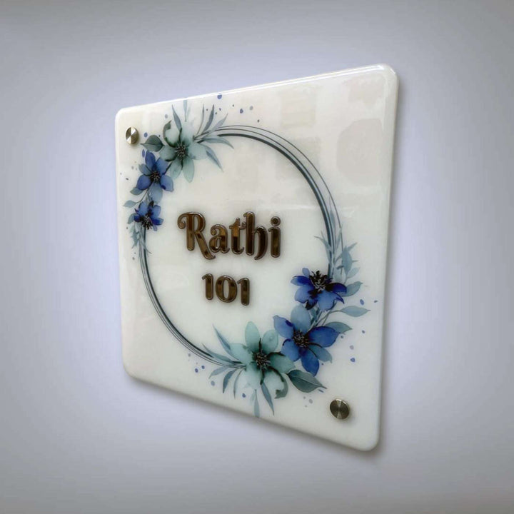 Personalized 3D Square Floral Theme Acrylic Name Plate