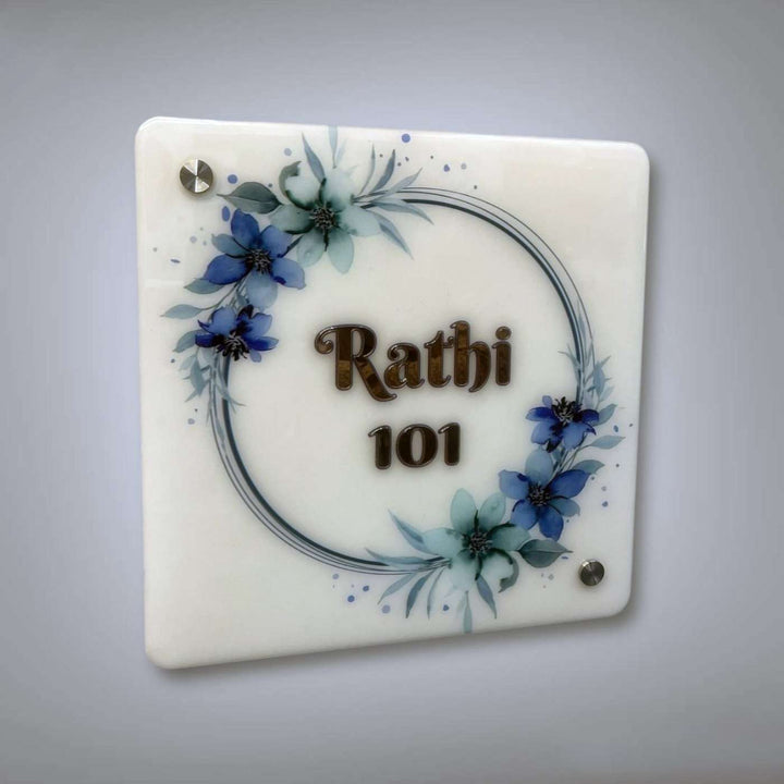 Personalized 3D Square Floral Theme Acrylic Name Plate