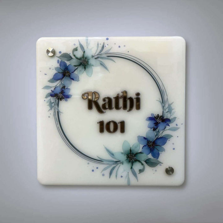 Personalized 3D Square Floral Theme Acrylic Name Plate