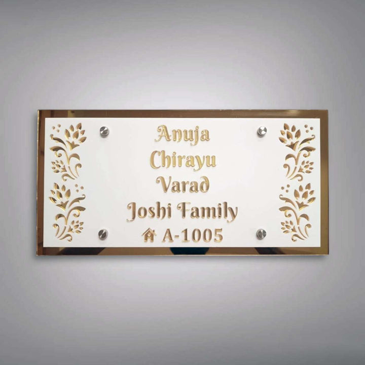Personalized White & Gold Floral Theme Acrylic Name Plate