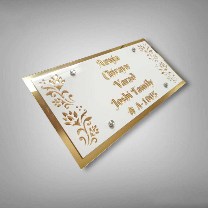 Personalized White & Gold Floral Theme Acrylic Name Plate