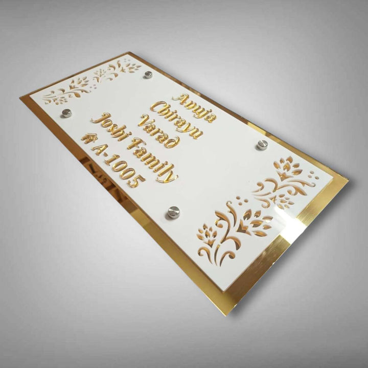 Personalized White & Gold Floral Theme Acrylic Name Plate
