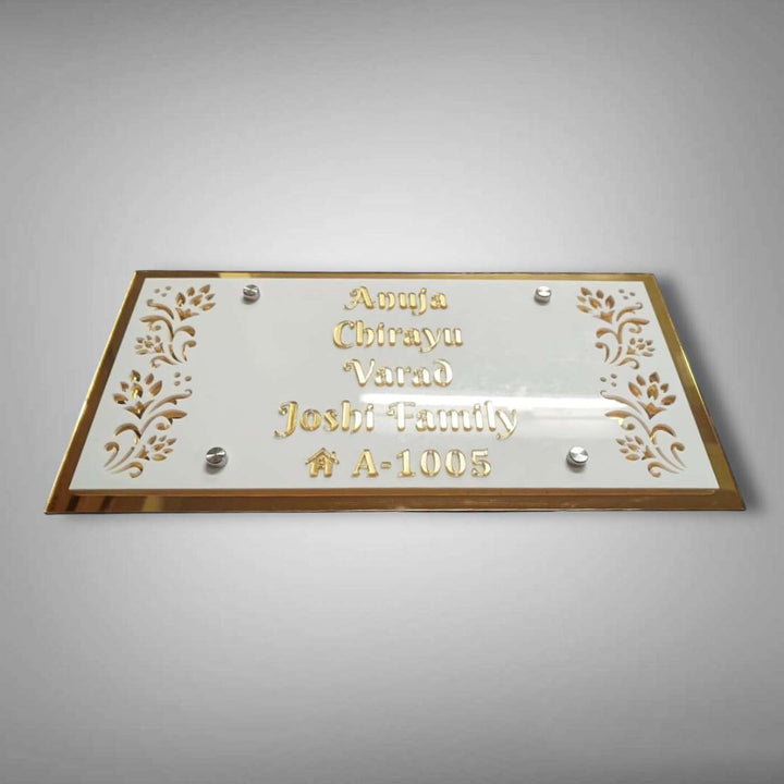 Personalized White & Gold Floral Theme Acrylic Name Plate