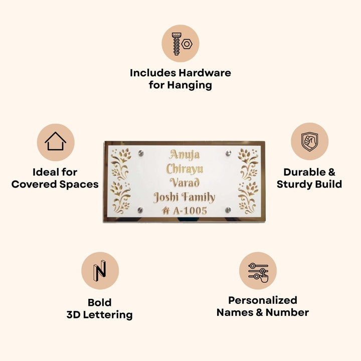Personalized White & Gold Floral Theme Acrylic Name Plate