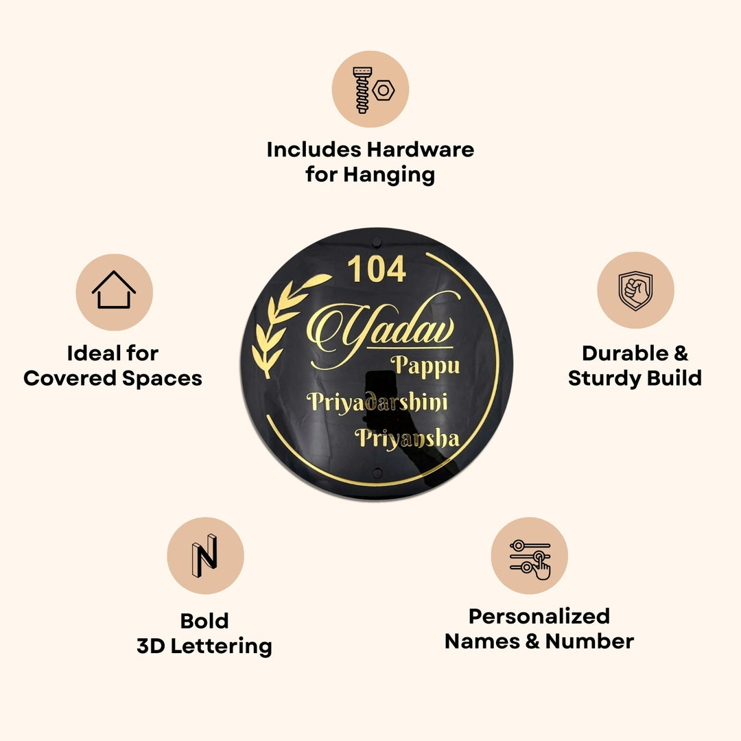 Personalized Round Gold & Black Acrylic Name Plate