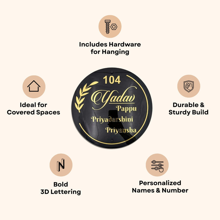 Personalized Round Gold & Black Acrylic Name Plate