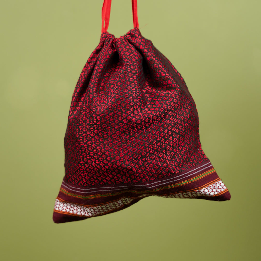 Handmade Maroon Khunn Fabric Cotton Thamboolam Potli with Maroon Border