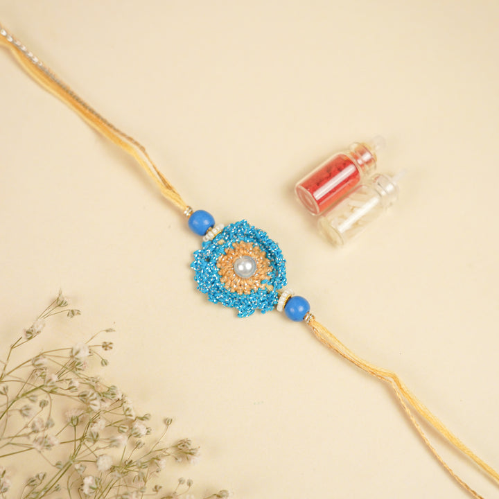 Handmade Crochet Pearl Embellished Rakhi With Roli Chawal For Brother | Set Of 2