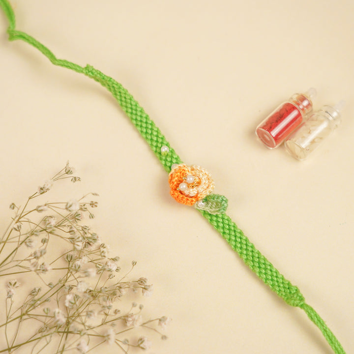 Handmade Orange Rose Bhaiya Bhabhi Rakhi With Roli Chawal | Set Of 2