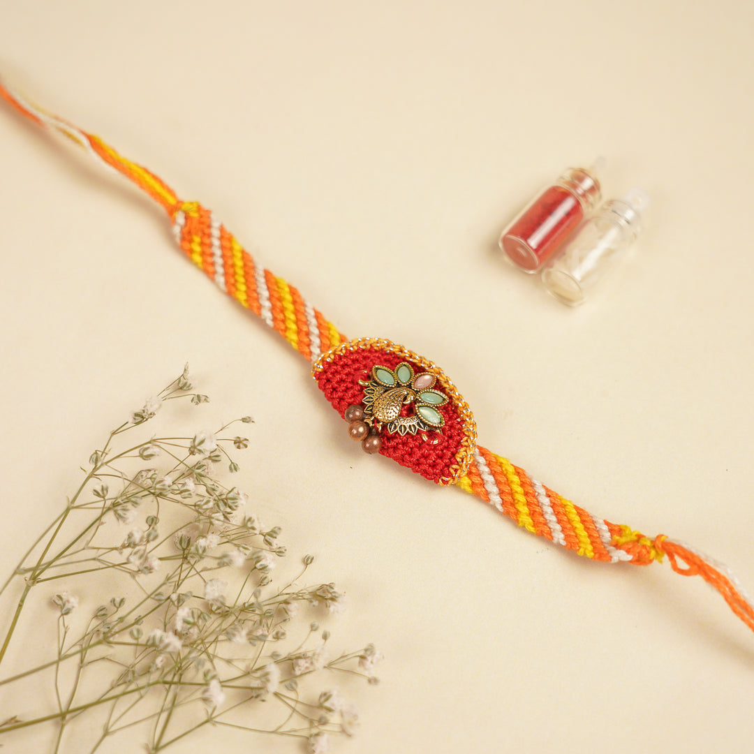 Handmade Crochet Peacock Bhaiya Bhabhi Rakhi With Roli Chawal | Set Of 2