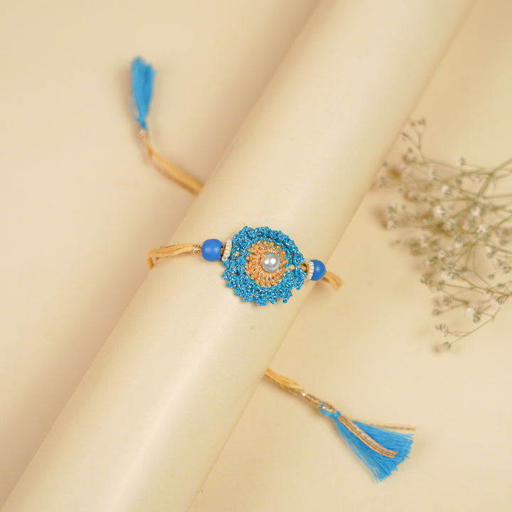 Handmade Crochet Pearl Embellished Rakhi With Roli Chawal For Brother | Set Of 2