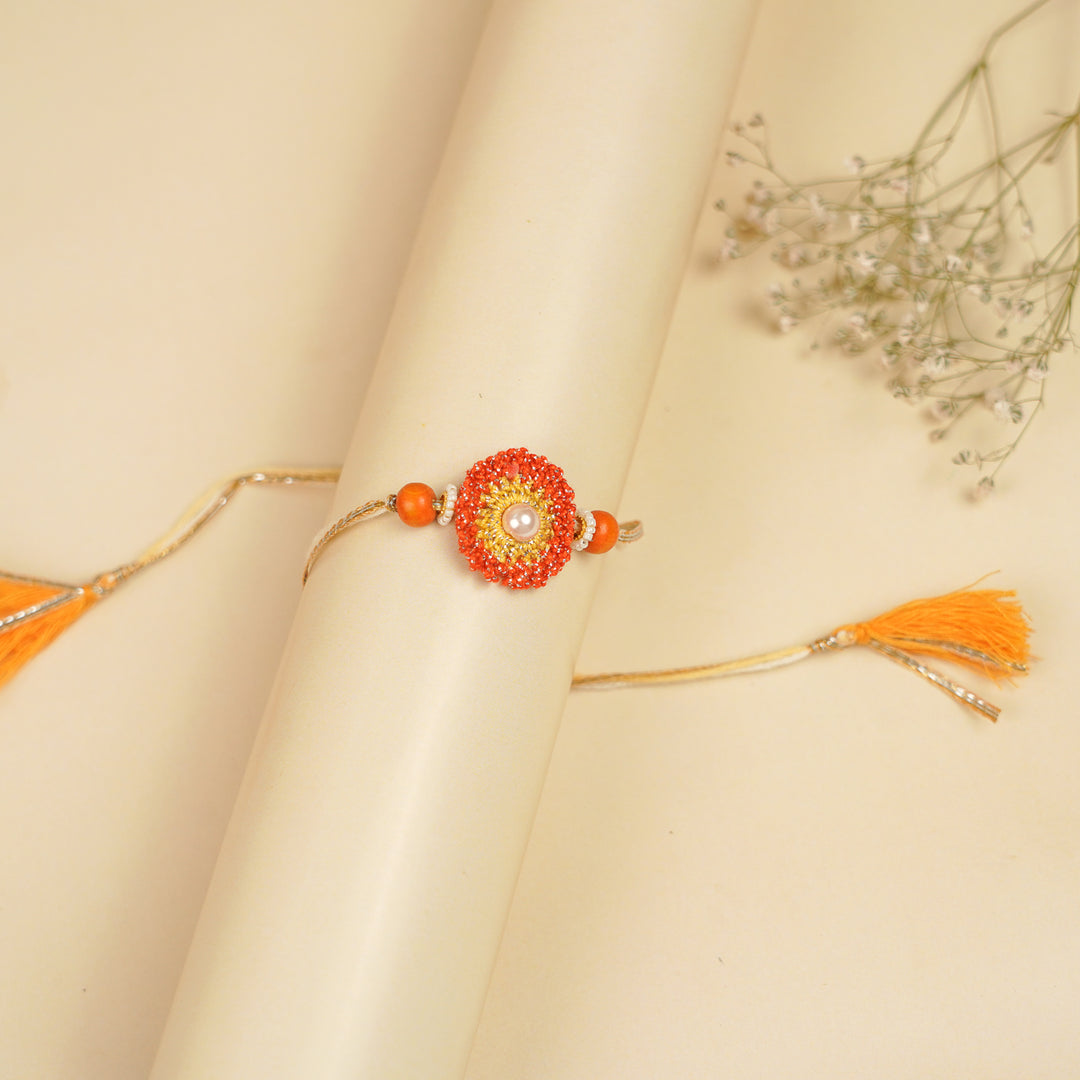 Handmade Crochet Pearl Embellished Rakhi With Roli Chawal For Brother | Set Of 2