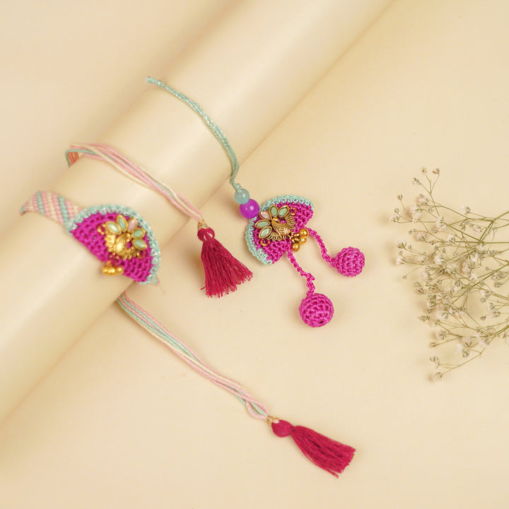 Handmade Purple Peacock Bhaiya Bhabhi Rakhi With Roli Chawal | Set Of 2