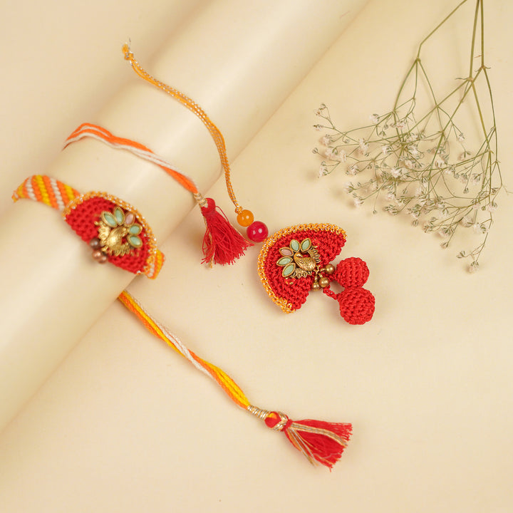 Handmade Crochet Peacock Bhaiya Bhabhi Rakhi With Roli Chawal | Set Of 2