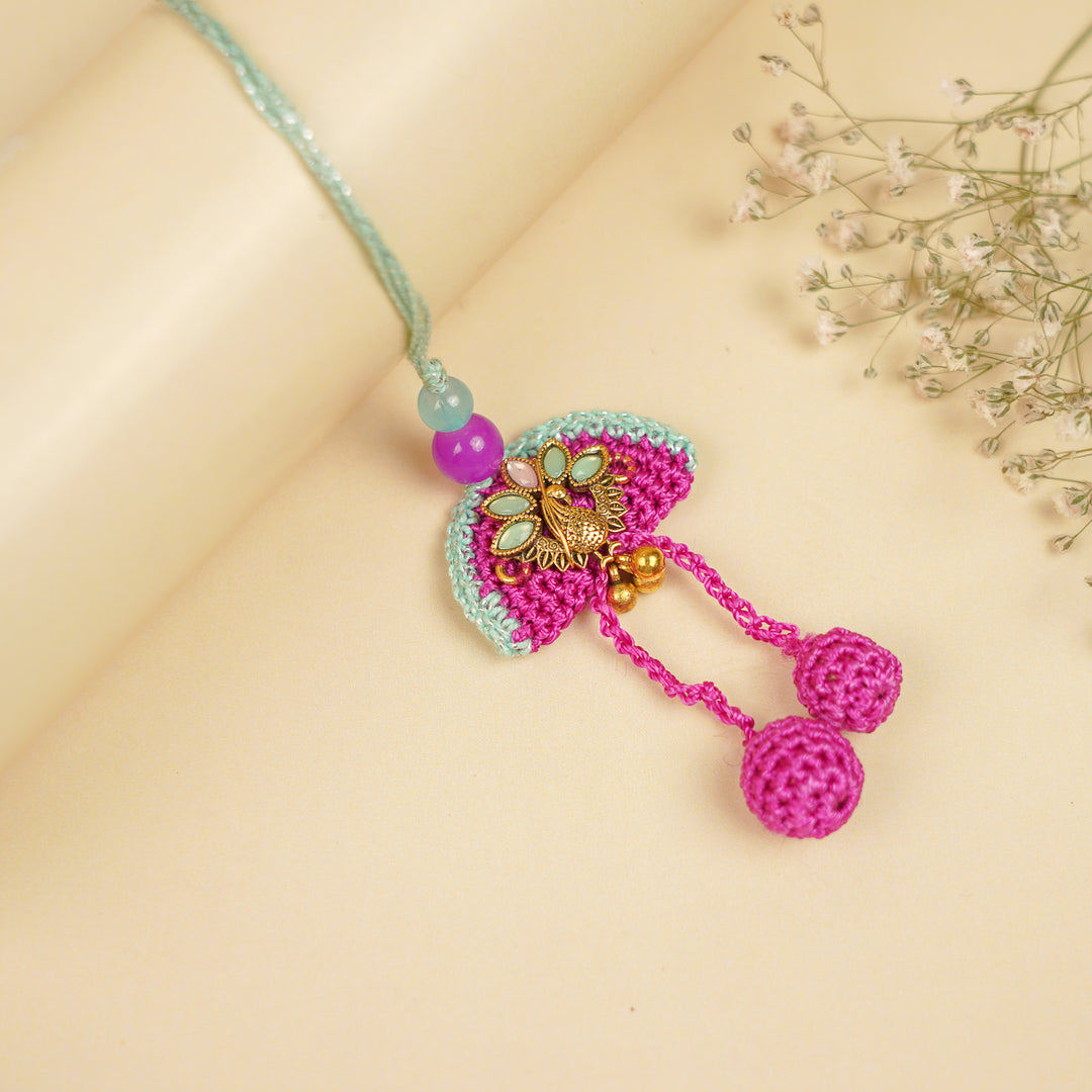 Handmade Purple Peacock Bhaiya Bhabhi Rakhi With Roli Chawal | Set Of 2