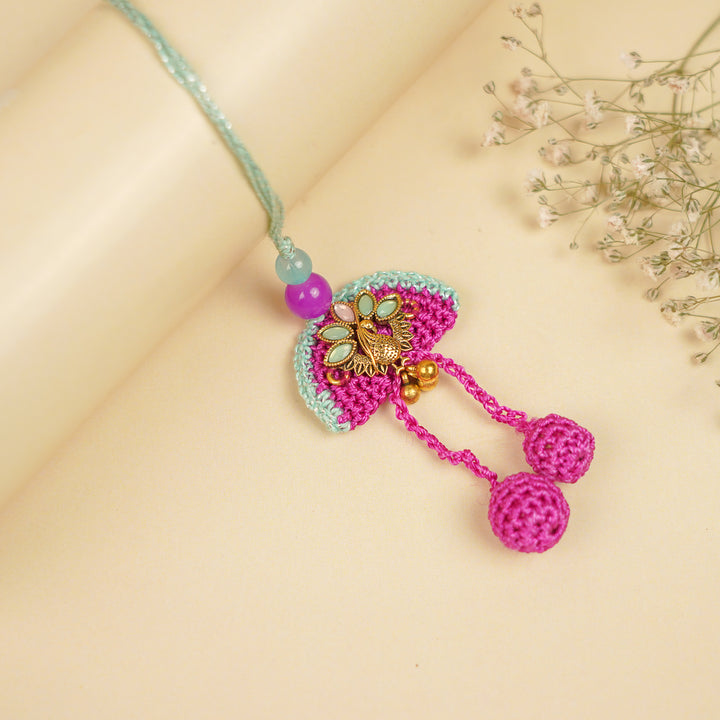 Handmade Purple Peacock Bhaiya Bhabhi Rakhi With Roli Chawal | Set Of 2