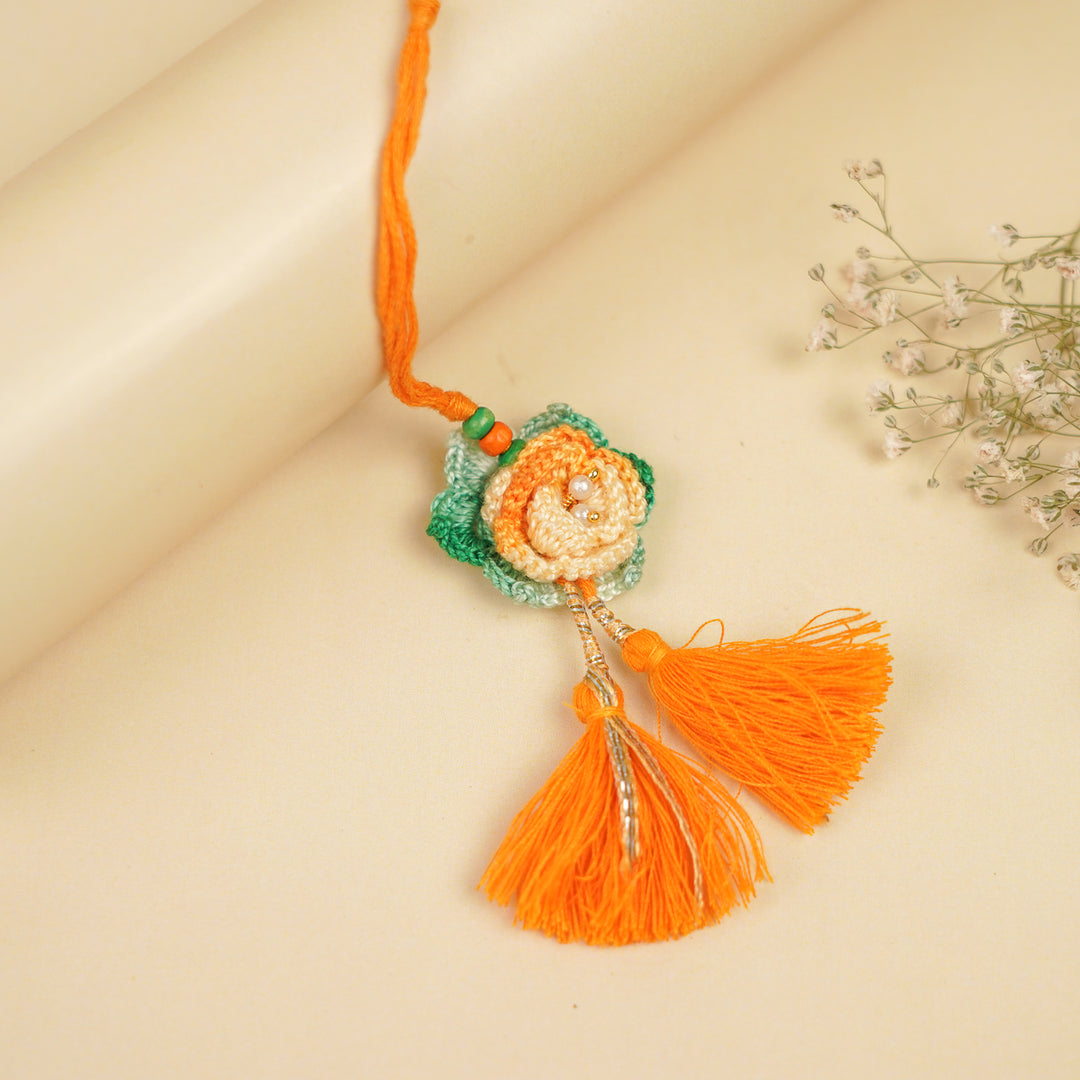 Handmade Orange Rose Bhaiya Bhabhi Rakhi With Roli Chawal | Set Of 2