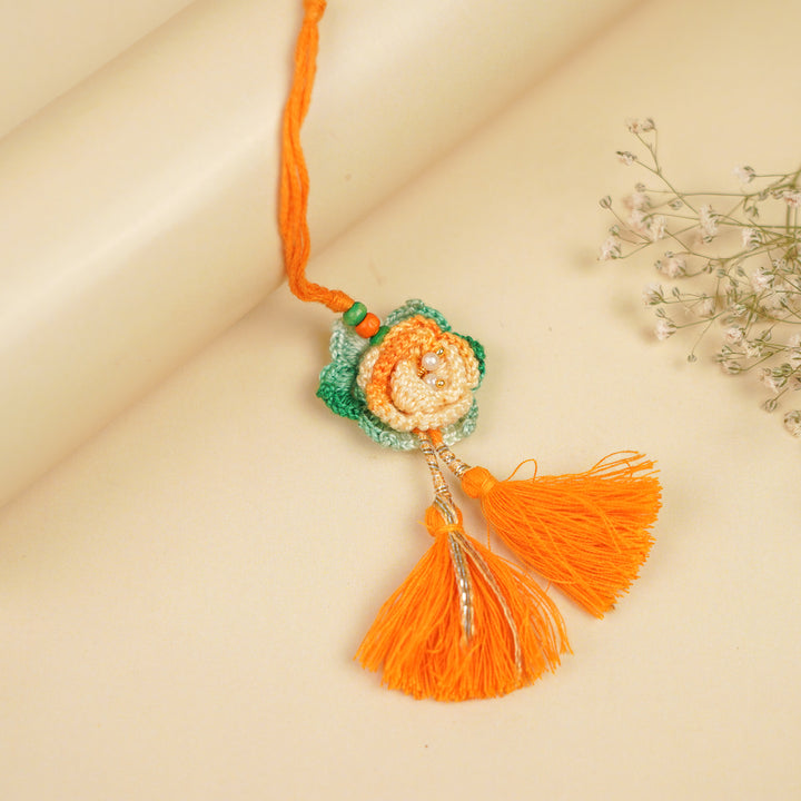 Handmade Orange Rose Bhaiya Bhabhi Rakhi With Roli Chawal | Set Of 2