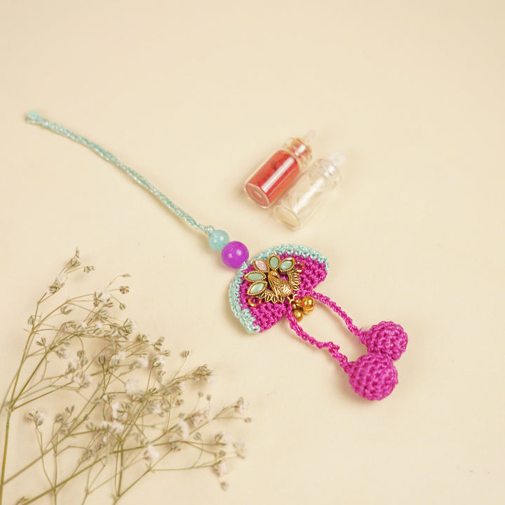 Handmade Purple Peacock Bhaiya Bhabhi Rakhi With Roli Chawal | Set Of 2