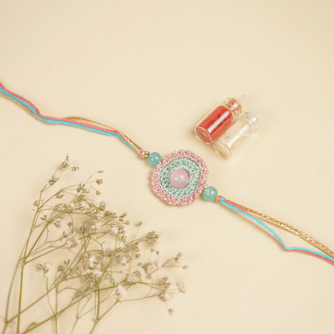 Handmade Crochet Bead Embellished Rakhi With Roli Chawal For Brother | Set Of 2